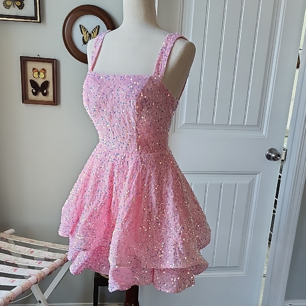 Pink Sequin Mini Dress